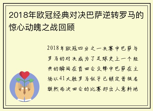 2018年欧冠经典对决巴萨逆转罗马的惊心动魄之战回顾